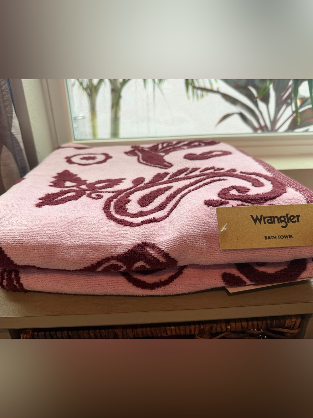 Wrangler Pink and Burgundy Paisley Bath Towel-2